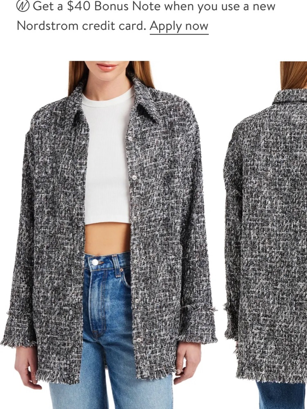 NWT APPARIS Misty Shacket in Noir Tweed size 0